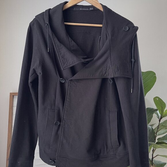 Women's KAI-AAKMANN Black Moto Hoodie Sweatshirt Jacket Size Medium M - Picture 1 of 3